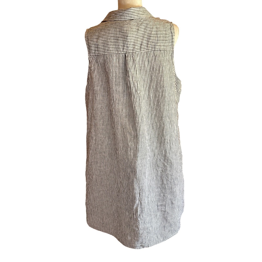 Tahari 100% Linen Striped Shirt Dress Gray White 1X, coastal, beachy, relaxed - Picture 5 of 6